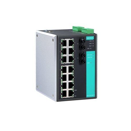 Moxa EDS-516A-MM-ST Managed Ethernet switch with 14 10/100BaseT(X) ports, 2 100BaseFX multi-mode ports with ST connectors, 0 to 60°C operating temperature