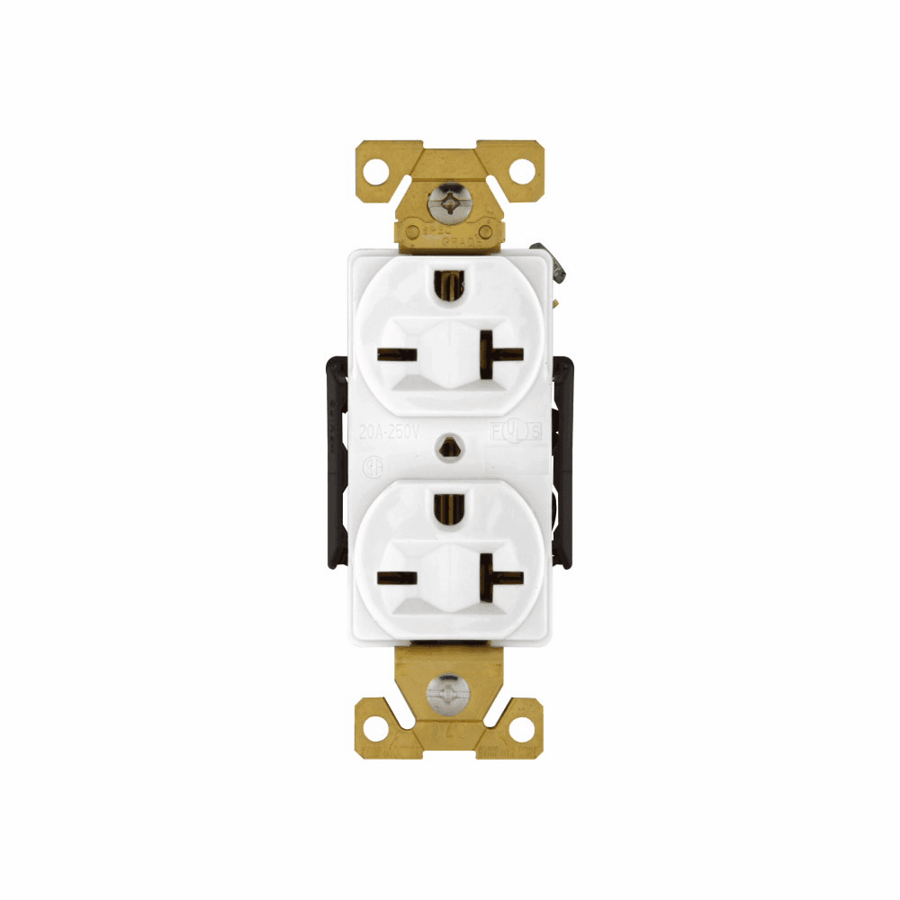 Eaton AH5462W AH5462W Eaton - Eaton Arrow Hart extra heavy-duty industrial specification grade duplex receptacle,#14-10 AWG,20A,Industrial,Flush,250V,Back and Side,White,Brass,High-impact nylon face,Glass-filled nylon base,6-20R,Duplex,Screw,Nylon,Core pack