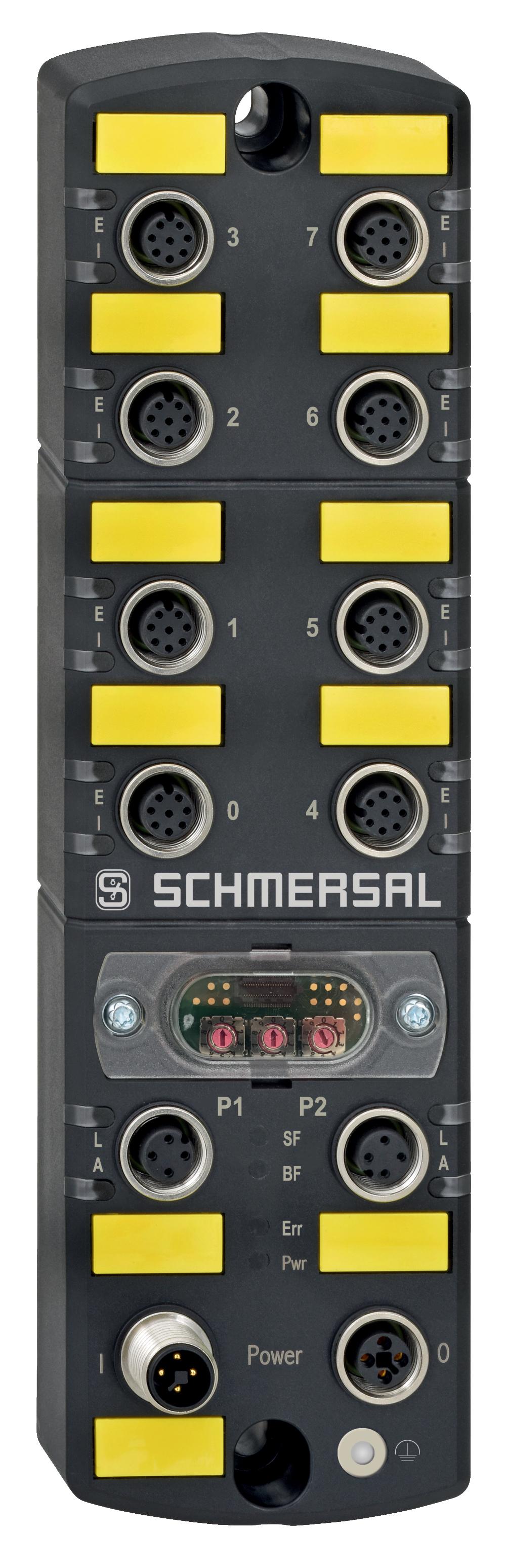 Schmersal SFB-PN-IRT-8M12-IOP Safety-Fieldboxes; Safety fieldbox for PROFINET/PROFIsafe; For connection of up to 8 safety switching devices; Integrated dual-port switch, IRT-capable; Protection class IP67