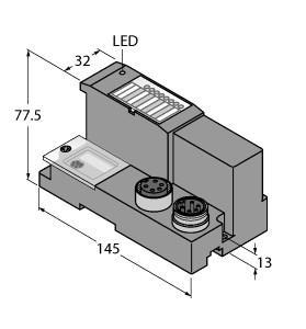 Turck BL67-GW-DN Gateway for BL67 I/O system, Interface for DeviceNet™, , 3 decimal rotary coding switches, Protection class IP67, LEDs for display of supply voltage, group and bus errors, Interface between the BL67 system and DeviceNet, 120/250/500 kbps, Two males 7/8, 5-pin, fieldbus connection, "