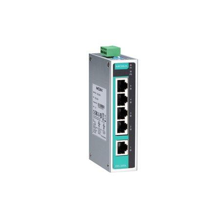 Moxa EDS-205A Unmanaged Ethernet switch with 5 10/100BaseT(X) ports, -10 to 60°C operating temperature