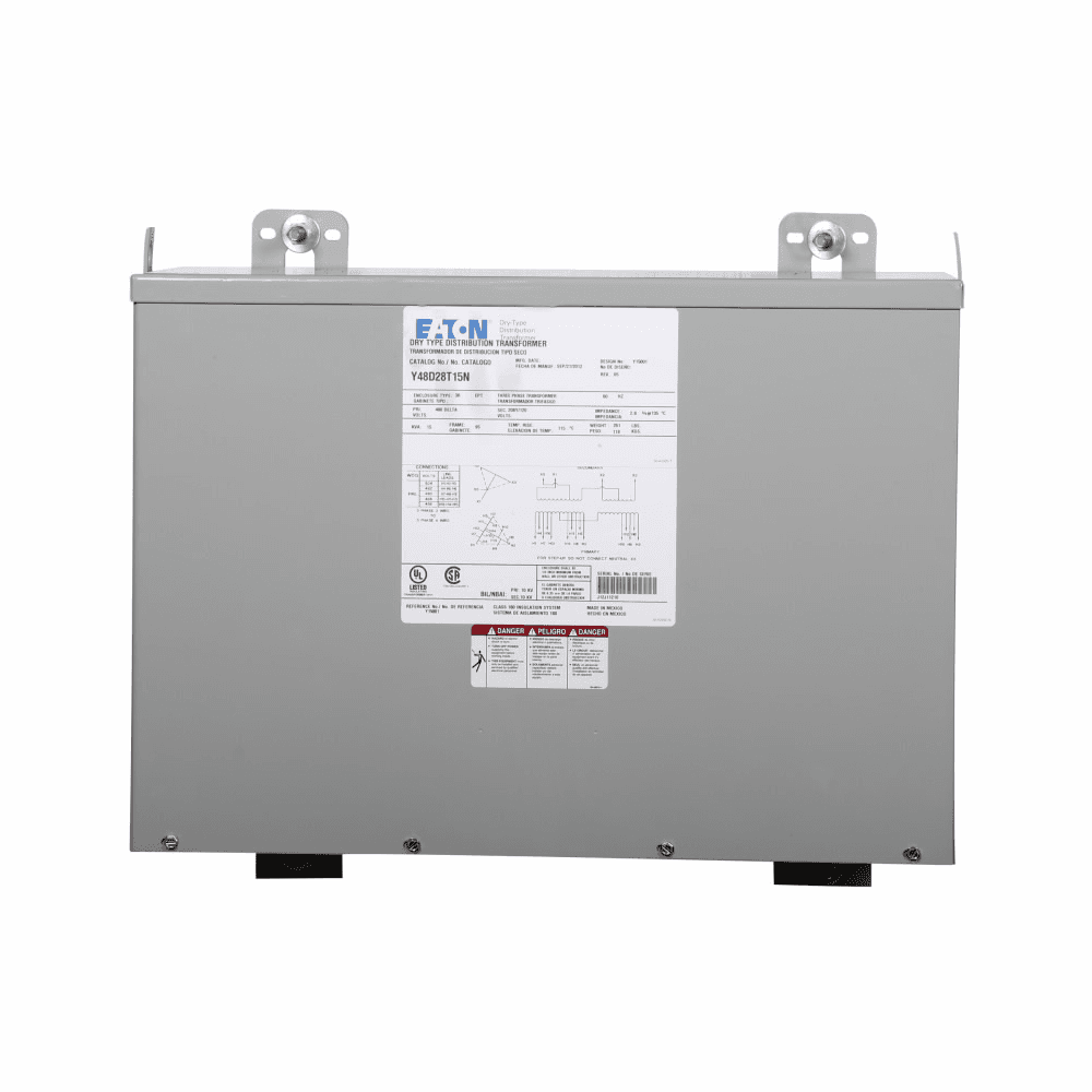 Eaton Y48D22T15 Y48D22T15 Eaton - Eaton General purpose encapsulated transformer, EPT, aluminum, NEMA 3R, 243, 60 Hz, three-phase, 480 V, 240 V, 120 V, 2 at +2.5% FCAN, 2 at -2.5% FCBN, 115 °C rise, 15 KVA, indoor-outdoor, 230A