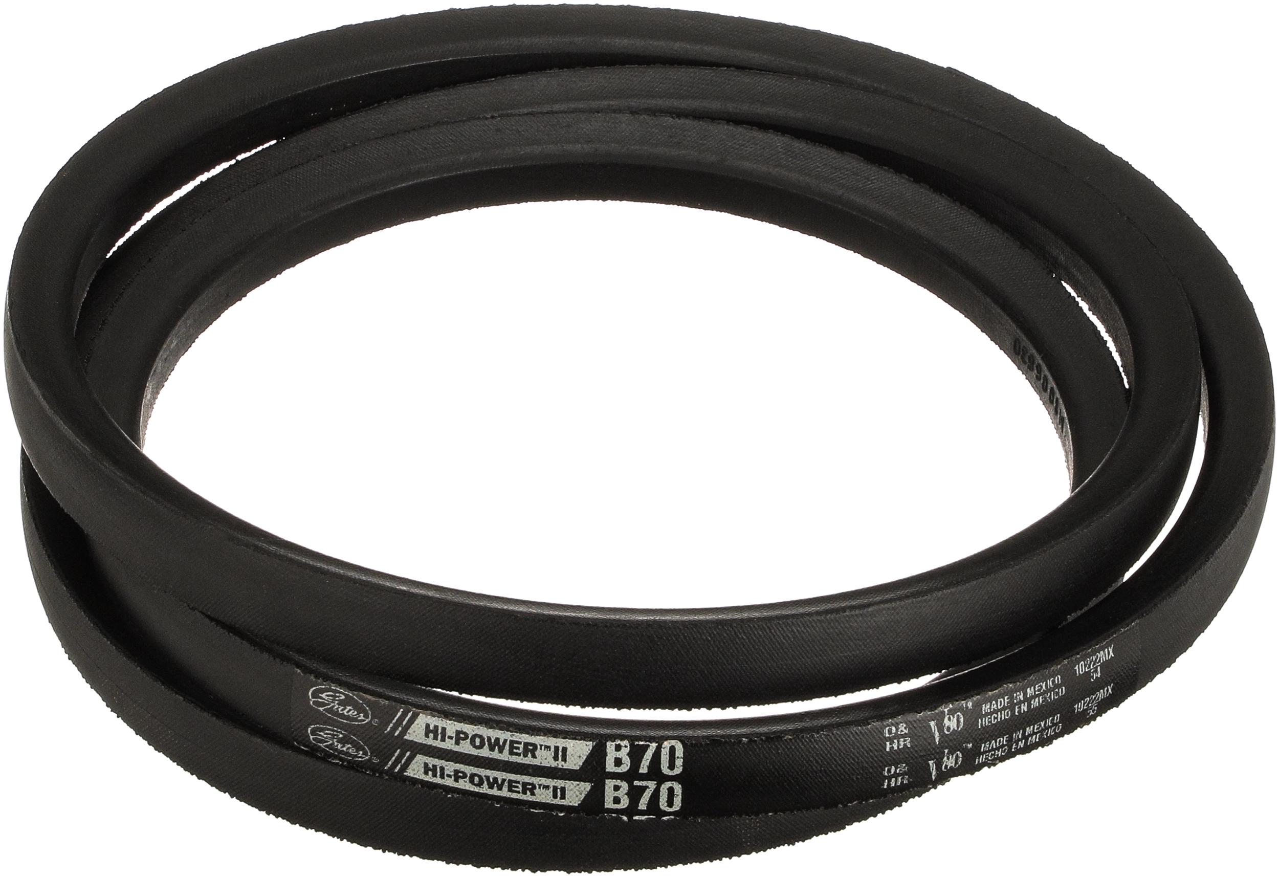 Gates B70 Banded V-Belt Hi-Power® II Belts B70 HI-POWER II BELT B 72.7 1847 73.1 1857 B 0.683 17 38 0.422 11Suitable for all industrial applications, including v-flat drives. Gates Proprietary Compound