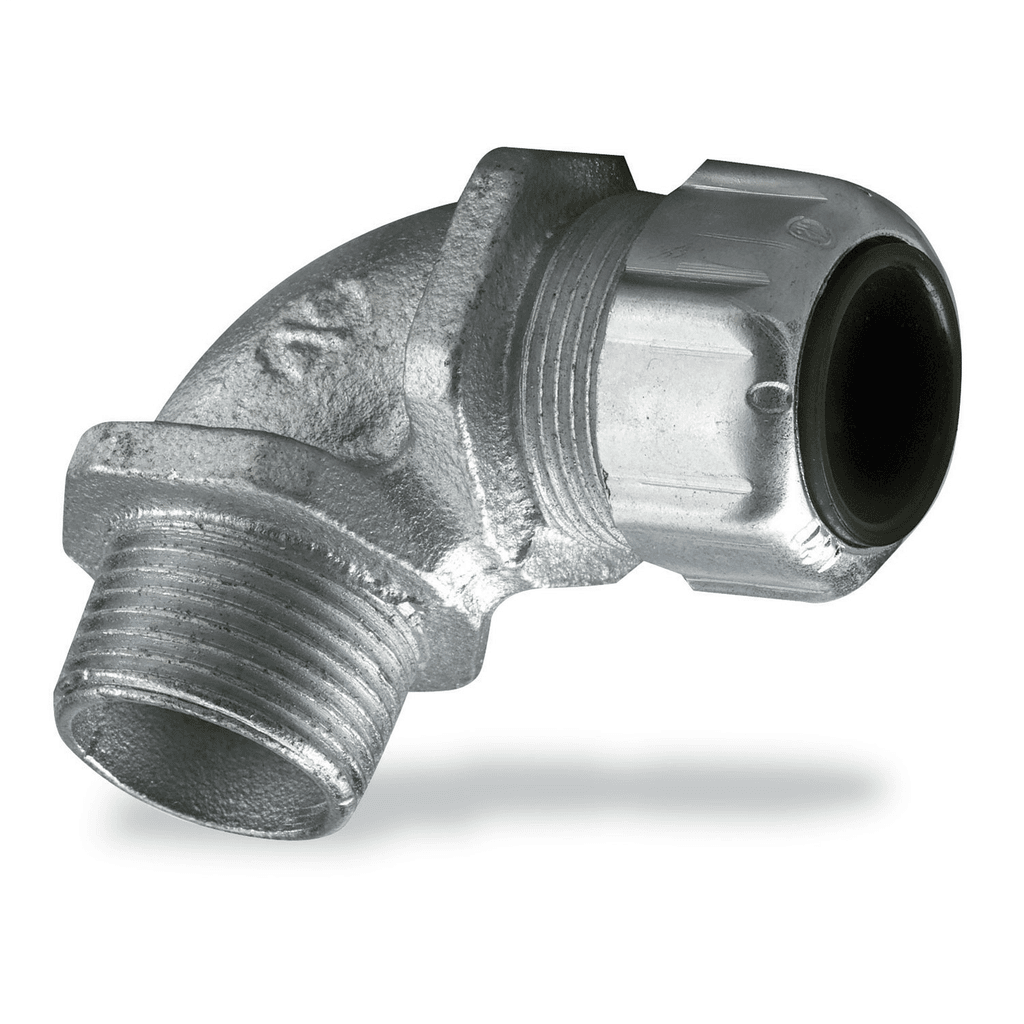 ABB Control 4961 4961 ABB Control - Liquidtight Strain Relief Connector, 1/2 Inch, 90 Degree Bend, Cord Range 0.310 to 0.560 Inch, Throat Diameter 19/32 Inch, Malleable Iron Body, Steel Gland, Plastic Grip, Santropene Bushing