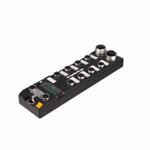 Turck TBEN-L5-8IOL Compact Multiprotocol I/O Module for Ethernet, 8 IO-Link Master Channels, 4 Universal Digital PNP Channels, 2 A, Channel Diagnostics, PROFINET device, EtherNet/IP device or Modbus TCP slave, Integrated Ethernet switch, Supports 10 Mbps/100 Mbps, 2 × M12, 4-pin, D-coded, Ethernet fieldbus connection, PROFINET S2 system redundancy, Glass fiber reinforced housing, Shock and vibration tested, Fully potted module electronics, Protection classes IP65, IP67, IP69K, 7/8 male connector for power supply, 