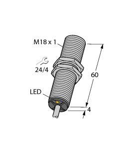 Turck BI5-G18-AN7X 60MM Inductive Sensor, Rated switching distance 5 mm, Cable length (L) 2 m, Flush, Threaded barrel, M18 x 1, Chrome-plated brass, DC 3-wire, 10…30 VDC, NO contact, NPN output, TTL compatible, Cable connection