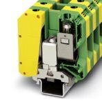 Phoenix Contact 0443049 Ground modular terminal block, connection method: Screw connection, number of connections: 2, number of positions: 1, cross section: 16 mm² - 50 mm², AWG: 6 - 1/0, width: 20 mm, color: green-yellow, mounting type: NS 35/7,5, NS 35/15, NS 32