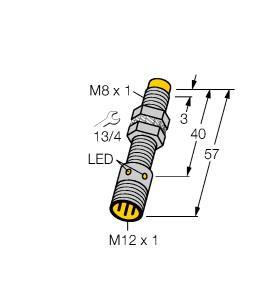 Turck NI3-EG08-AN7X-H1341 Inductive Sensor, Rated switching distance 3 mm, Non-flush, Threaded barrel, M8 x 1, Stainless steel, 1.4427 SO, DC 3-wire, 10…30 VDC, NO contact, NPN output, TTL compatible, M12 x 1 male connector