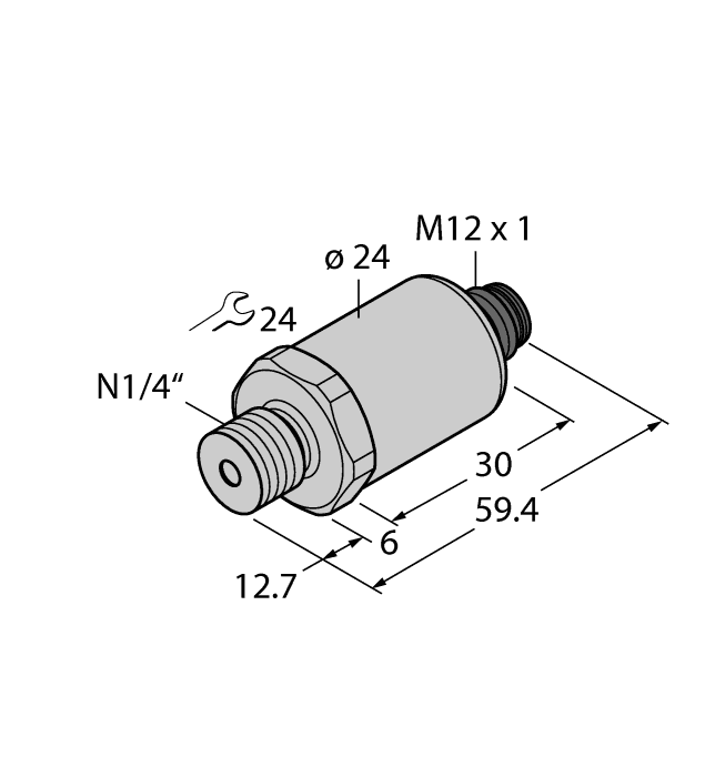 Turck PT130PSIV-2003-U1-H1143 Turck PT130PSIV-2003-U1-H1143 is a sensor designed for measuring relative pressure within the PT4000 series. It features a cylindrical body and is equipped with a 4-pin M12 Eurofast QD male connector alongside a 1/4" NPT threaded male process port for easy installation. This sensor operates on a supply voltage range of 11.4-33Vdc, with nominal values at 12Vdc and 24Vdc, and can measure pressure from 0 to +1500psig. It provides measurements through 1 x analog output (0-10Vdc), facilitating straightforward integration into various instrumentation applications.