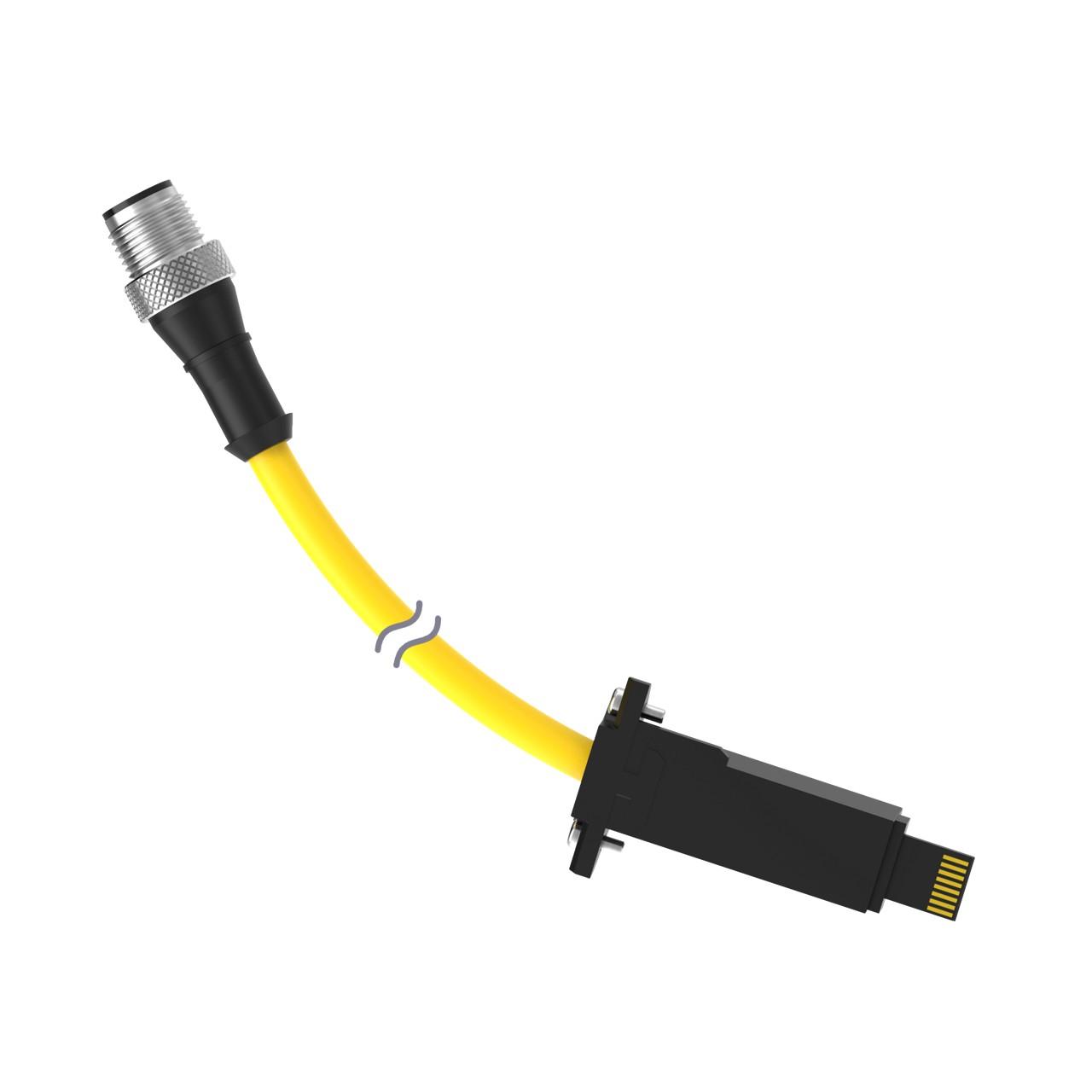 Banner DELPE-8100D Banner Engineering DELPE-8100D is a pre-assembled cable/cordset designed with a double-ended configuration, featuring an 8-pin Euro-style M12 male connector and an 11-pin LP male connector. This part is constructed from nickel-plated brass coupling nut and PVC cable, ensuring durability and a degree of protection rated at IP67, making it suitable for environments where it may be exposed to dust and water. The cable operates effectively within an ambient air temperature of up to +55°C. It is designed for a rated voltage of 60Vac and 75Vdc, ensuring compatibility with a variety of electrical systems. The DELPE-8100D has a diameter of 6mm and a length of 100ft (30.5m), encased in yellow sheathing for easy identification.