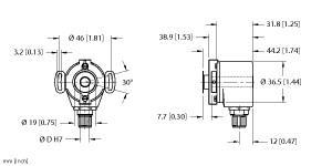 Turck RI-05I6E-2I2500-H1181 Incremental Hollow Shaft Encoder, Industrial Line, Operating voltage 5…18 VDC, Resolution incremental 2500 ppr, Incremental Hollow Shaft Encoder, Protection class IP50 on shaft side, ‐20…+85 °C, Max. 6000 rpm, 5…18 VDC, Male connector, M12 × 1, 8-pin, Push-pull 7272, with inversion, Pulse frequency max. 200 kHz, 2500 pulses per revolution