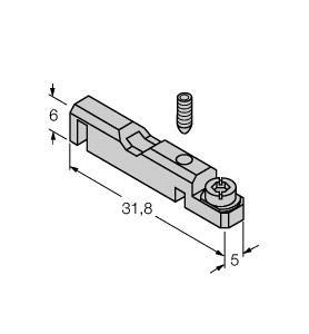 Turck KLT1 Accessories, Mounting Bracket, For T-groove Cylinders, mounting on t-groove cylinders, Replacement without loss of switchpoint, T-groove diameter: 5…5.6 mm, Plastic / metal: Chrome-plated brass