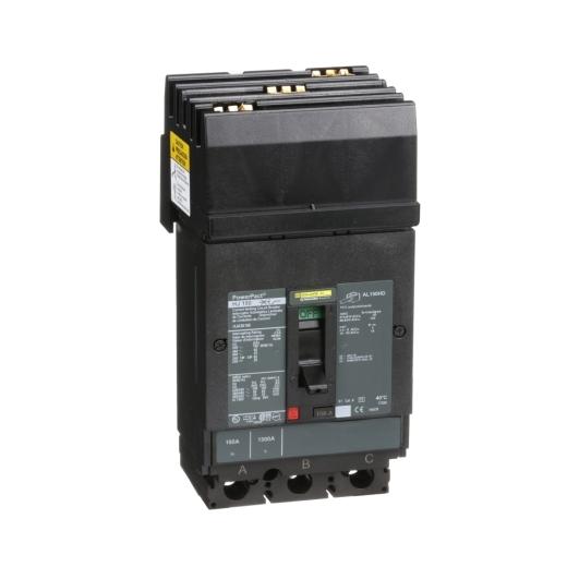 Schneider Electric HJA36150 Square D by Schneider Electric HJA36150 is a Moulded Case Circuit Breaker (MCCB) within the PowerPacT HJA sub-range, featuring a PowerPact H-Frame 150 TMD 3P 150A design for 600Vac/250Vdc with a 25kA I-line ABC 80% rated. It offers a 3-pole (3P) configuration with thermal and magnetic protection functions for overload and short-circuit scenarios, respectively. The rated current is 150A, with a rated insulation voltage (Ui) of 750 V and rated voltages of 600Vac 600Y/347Vac and 250Vdc. This MCCB mounts on I-line with line side isolated plug-on jaws plus a mechanical I-Line bracket mechanism, ensuring a robust attachment. It has a net height of 163 mm, a width of 104 mm, and a depth of 86 mm, with an IP40 degree of protection. The operating mode is manual toggle, with over-current protection settings fixed at 150A and short-circuit protection settings fixed at 900A hold current and 1700A trip current. The rated operating voltage (Ue) is 690 V, with a rated impulse voltage (Uimp) of 8 kV. The trip current rating is 150 AT, and the frame current rating is 150 AF. Its short circuit breaking rating varies with voltage, up to 100kA at 240Vac and down to 20kA at 250Vdc, according to UL489 standards. The trip unit type is thermal-magnetic (fixed) without a display, and it falls under utilisation category A.