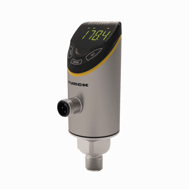 Turck PS310-1V-04-LI2UPN8-H1141 Turck PS310-1V-04-LI2UPN8-H1141 is a sensor designed for pressure measurement and switching, belonging to the PS+ series. It features a programmable compound pressure sensor/switch capable of operating in ambient air temperatures ranging from -40°C to +80°C. The design includes a pressure snubber and it connects via a pre-equipped 4-pin M12 Eurofast QD male connector with a G1/4" (1/4" BSPP) threaded female process port. This sensor offers a degree of protection of IP66 and operates with a supply voltage of 18-30Vdc (24Vdc nominal). Its cylindrical body is made from 1.4404 (316L) stainless steel for both the housing and the measuring cell. The sensor can measure pressures from 0 to +2.5bar and operates in either NO (Normally Open) or NC (Normally Closed) modes, which are programmable. It features 2 x digital outputs (18-30Vdc; NPN/PNP), a maximum switching frequency of 300Hz, and measurement accuracy with setpoint hysteresis ≥0.5% analog / setpoint accuracy +/-0.5% FS (of full scale) or +/-0.25% FS (of full scale).