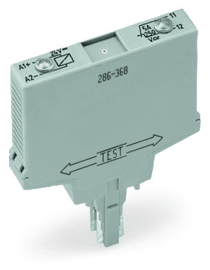 WAGO 286-368 Wago 286-368 is a replacement plug-in relay designed with a red LED and an electromechanical design. It features 1NC / SPST-NC (Single Pole Single Throw - Normally Closed) contacts and operates within a supply voltage range of -25°C to +40°C for operation and a storage temperature range of -25°C to +70°C. The relay supports a control voltage (DC) of 21.6-26.4Vdc (24Vdc nominal) and has a rated impulse voltage (Uimp) of 0.9...1.1 x Uc. Its dimensions are H82.5mm x W10mm x D52mm, and it is designed for a maximum switching voltage of 250Vac and a rated insulation voltage (Ui) of 4 kV. The control voltage (AC) is specified for single-pole / 1-pole (1P) applications, and the relay features Normally Closed (NC) auxiliary contacts. The short circuit breaking rating is achieved with Silver-Nickel (AgNi) contacts. The relay's operation speed is defined as 10ms for contacts closing and 4ms for contacts opening, with a rated operating voltage (Ue) of 250 V. It is designed for up to 50,000 operations for Normally Closed (NC) circuits and has a durability of 5,000,000 operations. The relay operates within a humidity range of 5-85% RH without condensation. Its protection is rated at IP20.