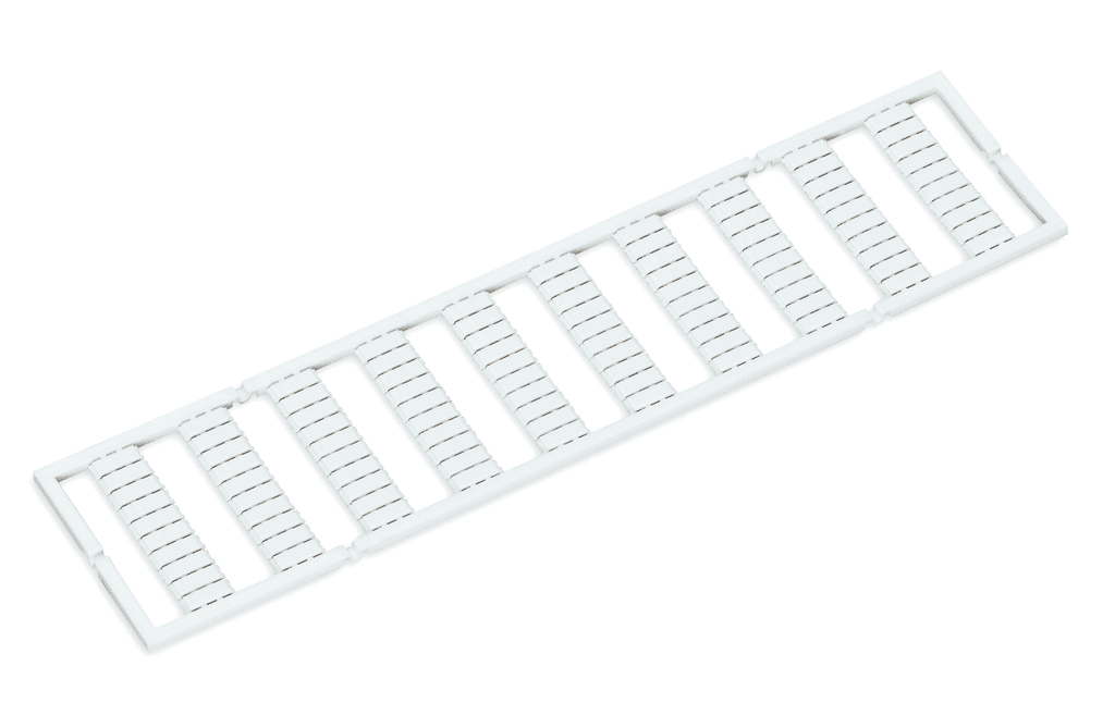 WAGO 793-4505 WAGO 793-4505 is a marker card designed for thermal transfer marking with specifications including marking numbers 31 to 40, a marking direction of horizontal, and black color for the marking. The markers are numbered consecutively per strip, provided on a card with 10 strips, each containing 10 markers. These markers have a width of 4 to 4.2mm, are smear-resistant as per EN 60998-12004, and are made from a white, halogen-free material that is UV resistant according to EN 60068-2-52010 Procedure B. The product has a flammability class of V2 per UL94, weighs 7.2g, and has a fire load of 0.215MJ. It belongs to Product Group 2 (Terminal Block Accessories), is RoHS compliant without exemptions, and comes in a box of 5 pieces. The product is manufactured in Germany, with a GTIN of 4044918693738 and a customs tariff number of 49119900000.