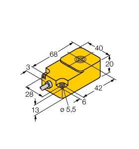 Turck BI22-Q20-RP6X2/S400-S946 Inductive Sensor, With Extended Temperature Range, Rated switching distance 22 mm, Cable length (L) 3 m, Flush, Rectangular, height 20 mm, Active face on top, Plastic, PBT-GF30-V0, Temperatures up to -40 °C, DC 3-wire, 10…30 VDC, NC contact, PNP output, Cable connection