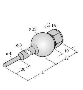 Turck THW-3-UNI25-A4-L100 Accessories, Thermowell, For Temperature Sensors, Thermowell for mounting temperature probes, End tip diameter 3 mm, Process connection weld-in ball Ø 25 mm, Immersion depth 100 mm