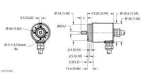 Turck RM-99SA0C-5C12S12M-CA1M Absolute Shaft Encoder, Industrial Line, Operating voltage 10…30 VDC, Absolute Shaft Encoder, IP67 rated on the shaft side, ‐40…+85 °C, Max. 4000 rev/min, , 10-30 VDC, SSI (Binary Code), Cable connection, 8-wire, , Singleturn, 13-bit resolution, Multiturn, 12-bit resolution