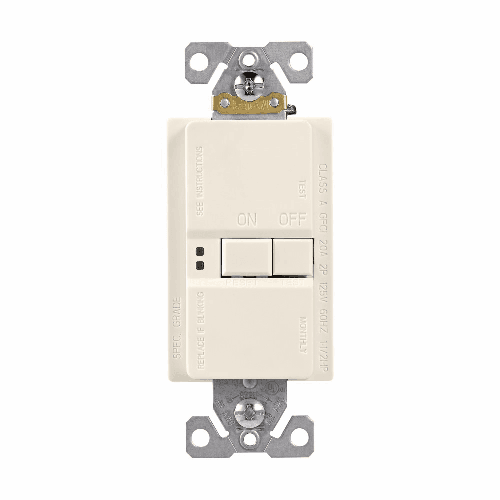 Eaton SGFD20LA SGFD20LA Eaton - Eaton Blankface GFCI,Self-test,#14 - 10 AWG,20A,Residential,Commercial,Flush,125 V,GFCI,Back and side wire,Light almond,Brass,Blankface,Thermoplastic,Two-pole,Three-wire,Two-pole, three-wire, grounding