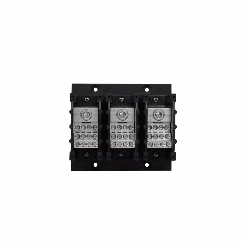 Cooper Bussmann PDB370-3 PDB370-3 Cooper Bussmann - Eaton Bussmann series PDB power distribution block, IP-20 Finger-safe, 600 Vac, 600 Vdc, 310A, Power distribution block, Three-pole, SCCR: 200 kA (8 To 4 AWG), 100 kA (14 To 4 AWG), Panel, Tin-plated aluminum connectors