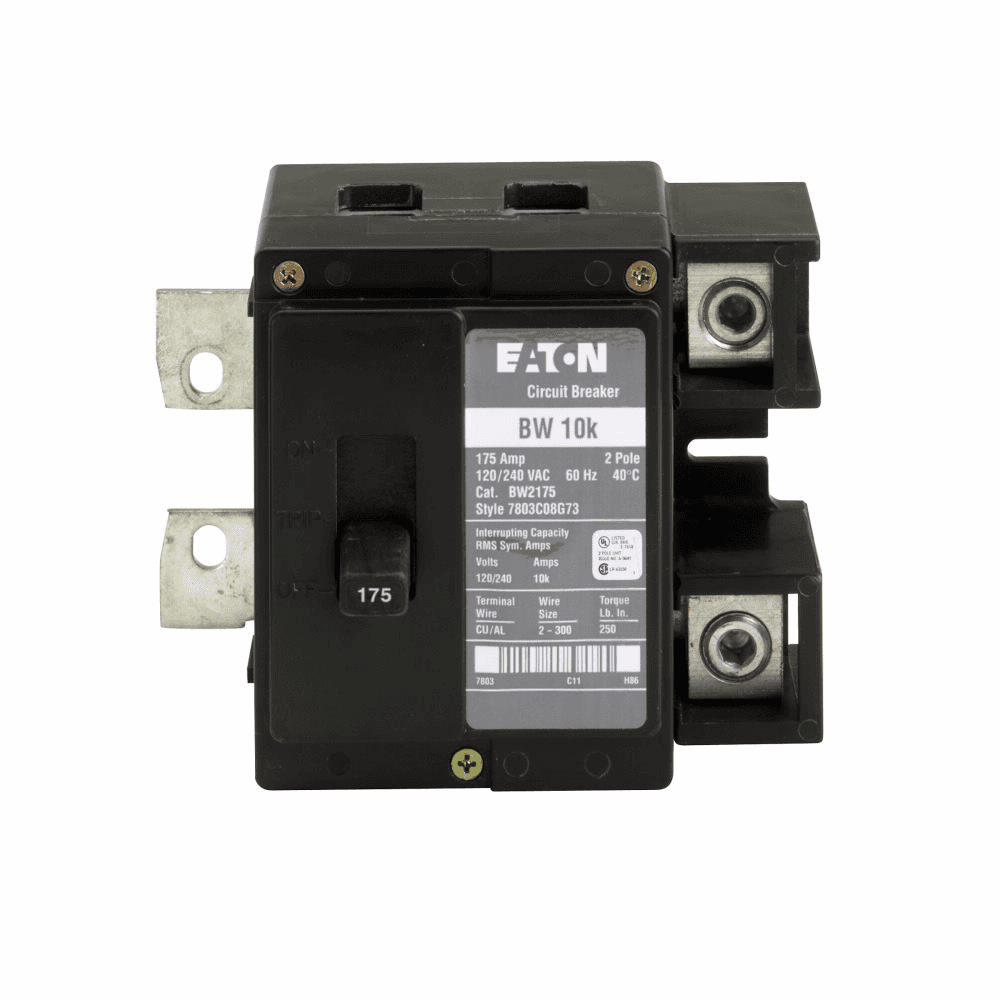 Eaton BW2175SR01 BW2175SR01 Eaton - Eaton Type BW Circuit Breaker,Plug-on circuit breaker,120 V shunt trip,175 A,10 kAIC,Two-pole,120/240 V,BR,Plug-on,#2 AWG-300 kcmil Cu/Al,BW,Type ECB unit enclosures