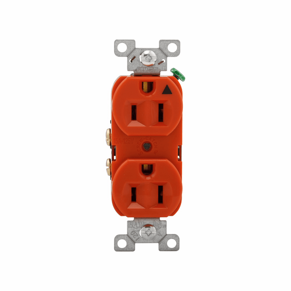 Eaton IG5262RN IG5262RN Eaton - Eaton Arrow Hart heavy-duty industrial specification grade duplex receptacle,#14-10 AWG,15A,Industrial,Flush,125V,Back and side,Orange,Brass,High-impact nylon face,Glass-filled nylon base,5-15R,Duplex,Screw,Glass-filled nylon,.