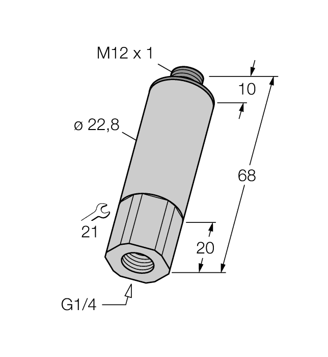 Turck PT016R-11-LU2-H1131 Turck PT016R-11-LU2-H1131 is a sensor designed for measuring relative pressure in instrumentation applications. It operates within an ambient air temperature range of -40°C to +85°C and has a cylindrical body with a diameter of 22.8mm. This sensor is equipped with a 3-pin M12 Eurofast QD male connector and a 1/4" NPT threaded male process port for easy installation. It belongs to the PT series - bar scale and offers a degree of protection rated at IP67, making it suitable for harsh environments. The supply voltage requirement is 10-28Vdc, with 12Vdc and 24Vdc as nominal values. The sensor's construction includes a 1.4305 (303) stainless steel and PBT housing, with wetted parts made of the same stainless steel and a ceramics Al2O3 pressure transducer. It can measure pressure ranges from 0 to +16bar (0 to +232psig) and fluid medium temperatures from -40°C to +125°C. The sensor features protection against short-circuit (pulsed) and reverse polarity incidents. It has a rapid response time of 2ms / 0.002 s and provides a single analog output (4-20mA; loop powered). The current consumption is 20mA.