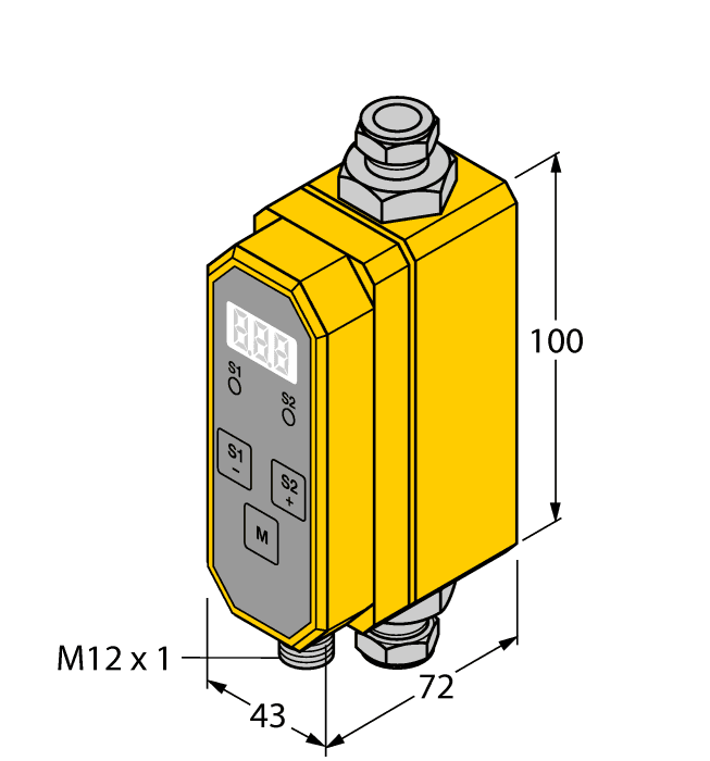 Turck FTCI-1/2D10A4P-2ARX-H1160/D506 Turck FTCI-1/2D10A4P-2ARX-H1160/D506 is a sensor designed for inline flow and temperature monitoring, belonging to the FTCI series. This part features a rectangular body made from PBT (Polybutylene Terephthalate) housing and 1.4571 (316Ti) stainless steel tubing. It is equipped with a 5-pin M12 Eurofast QD male connector and two 1/2" Swagelok threaded process ports with a 10mm inline diameter. The sensor is capable of measuring flow rates from 0.5 to 5 gallons per minute (GPM) for water, withstanding pressures up to 20bar (290psi). It operates on a supply voltage of 21.6-26.4Vdc, with a nominal 24Vdc, and can monitor medium temperatures ranging from -10 to +70°C, while the ambient air temperature for operation is between 0°C and +60°C. The device offers an IP65 degree of protection, consumes 100mA (0.1A) of current, and includes 2 digital outputs (NO Normally Open relay dry contacts). Its response time varies from 2-15 seconds during startup to 500ms - 3 seconds (0.5-3 seconds) under normal operation conditions.