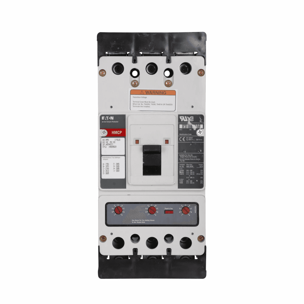 Eaton HMCP400F5C HMCP400F5C Eaton - Eaton molded case circuit breaker accessory motor protection, Motor circuit protector, 400 A, Three-pole, Frame J-K, 625-1250 A, 600 V, 250 Vdc, Series C, Line and load, Non-aluminum