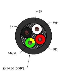 Turck BLK,PVC,4X10,TCERDB Power Tray/Exposed Run/Direct Burial Cable, Reelfast™ Bulk Cable, Power Tray/Exposed Run/Direct Burial Cable, Black PVC jacket, 4X10 AWG, Sunlight Resistant, -40 Cold Bend Rating, Oil Resistant, Flame Ratings: UL 1685 FT4, UL 1061, CSA FT1, CSA FT4, WTTC 1000V, TC 600V, CIC/TC 600V