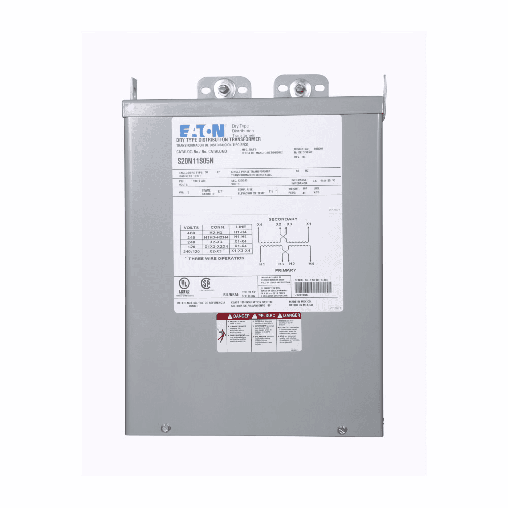 Eaton S54N11E05 S54N11E05 Eaton - Eaton General purpose encapsulated transformer, EP, aluminum, NEMA 3R, 60 Hz, single-phase, 120 V, 208 V, 240 V, 277 V, 120/240 V, Shielded, NONE, 115 °C rise, 5 KVA, indoor-outdoor,