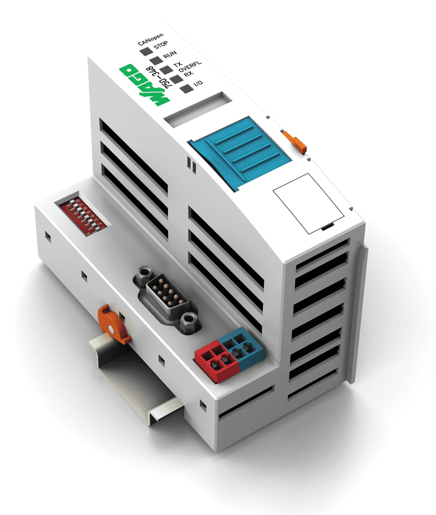 WAGO 750-348 Wago 750-348 is a Remote I/O controller designed for fieldbus coupling and head unit tasks. It operates with a 24Vdc supply voltage through wiring and features a 9-pin D-sub connector for connection, alongside push-in spring cage-clamp for power supply connections and a 4-pin male connector for device configuration. This eco version device does not require an AC supply voltage and can operate within an ambient air temperature range of -25°C to +55°C, with storage temperatures ranging from -25°C to +85°C. It supports a control voltage speed of 10kbit/s to 1Mbit/s under the IP20 communication protocol. The net width of the device is 49.5 mm, designed to fit on a DIN-35 rail, with dimensions of H96.8mm x W49.5mm x D71.9mm. The housing is made from Polycarbonate (PC) / Polyamide (PA) 6.6, capable of connecting 64 x connections per node and up to 110 x fieldbus nodes on the master. It features vibration resistance according to EN 60068-2-6 at 4g and shock resistance according to EN 60068-2-27 at 15g. The device consumes 260mA at 24Vdc under nominal load, 350mA at 5Vdc for system supply, and 650mA for system supply, all while maintaining a resistance to 95% relative humidity (RH), non-condensing.