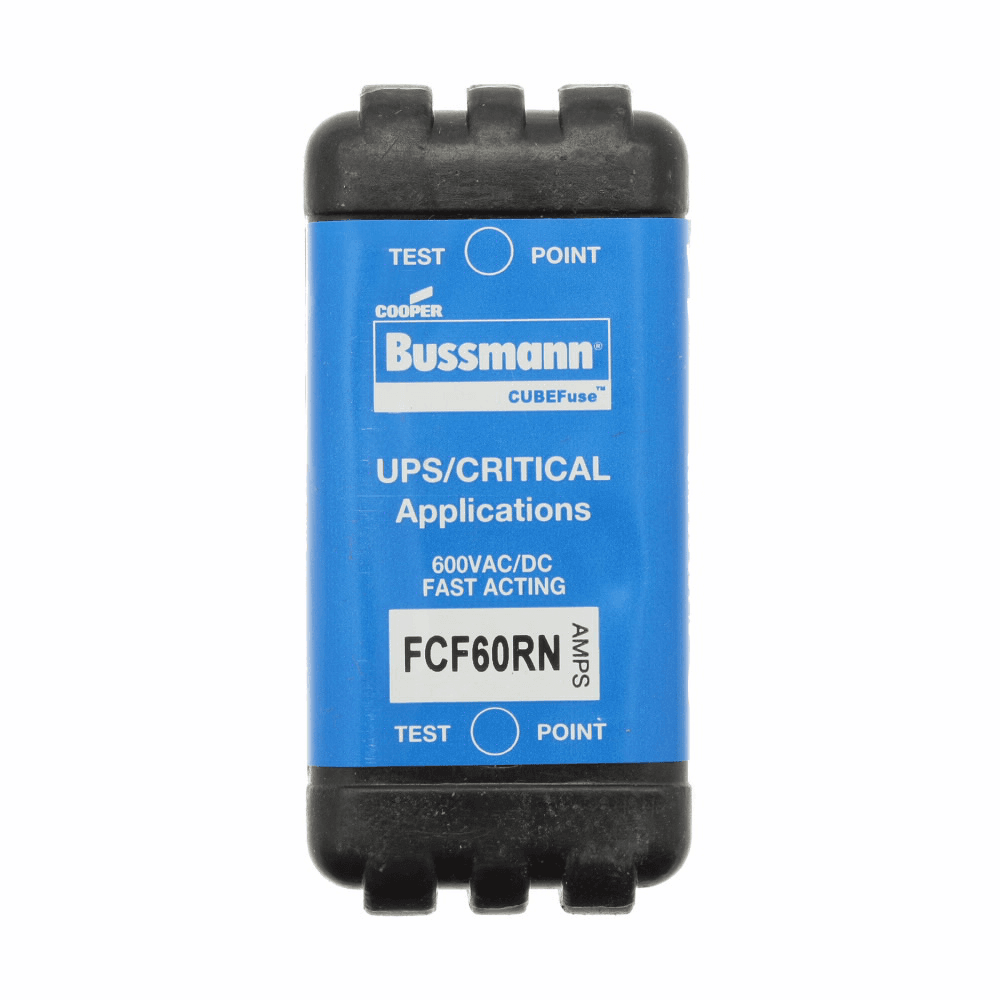 Cooper Bussmann FCF60RN FCF60RN Cooper Bussmann - Eaton Bussmann series FCF fuse CUBEFuse, Finger safe, power loss 7.27 w, Critical/UPS, 60 A, 60 Hz, 50 Hz, 1 , CF, Black, Blade end, 6 min at 200%, 50 kAIC at 600 Vdc,300 kAIC at 600 V, Glass filled PES