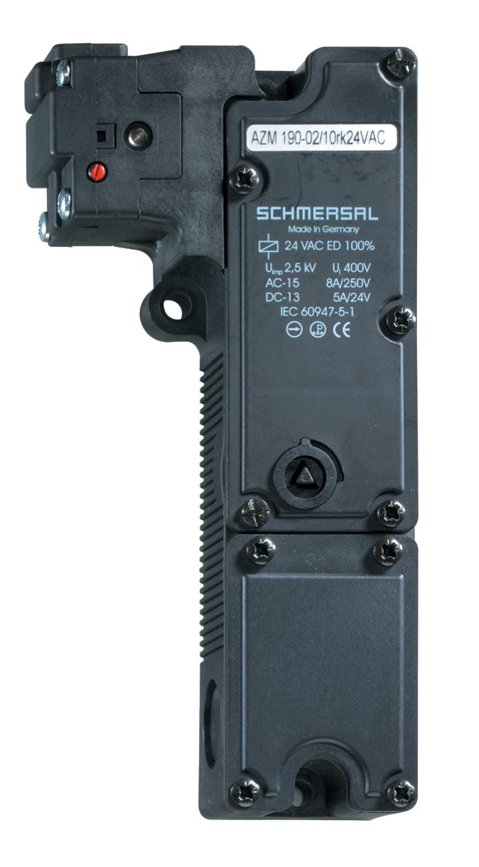 Schmersal AZM190-11/11RKAE0-24VDC Solenoid interlocks; without Manual release; Thermoplastic enclosure; Long life; Interlock with protection against incorrect locking.; 89 mm x 178 mm x 41 mm; Actuating head can be repositioned by 4 x 90°; 2 cable entries M 20 x 1.5; Wiring compartment; S