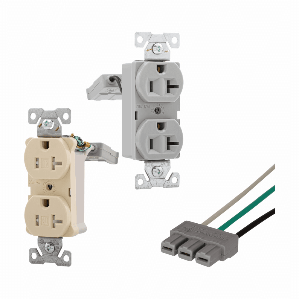 Eaton TR5362WM TR5362WM Eaton - Eaton ArrowLink heavy-duty receptacle, Modular receptacle, 20 A, 125V, Heavy-duty industrial grade, Modular connector, Flush{Z38305}, Two-pole, Duplex, PVC, White{B44108}, 5-20R, Receptacle{E1412}, 3{Z522}, Duplex{M9318}