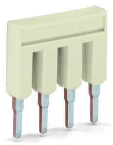 WAGO 2004-404 Wago 2004-404 is an insulated push-in type comb-style jumper bar designed for use in electrical installations. It features a 4-way design compatible with the TOPJOB S series, facilitating efficient busbar connections. This part has a rated current of 32A and is crafted from Polyamide (PA) 66, ensuring durability and compatibility with various applications. The net width corresponds to a 4-poles (4P) configuration, with dimensions of H4.1mm x W22.8mm x D19mm, and it operates at a voltage rating of 800 V. The color of the part is light gray, indicating its power consumption category.