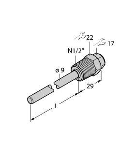 Turck THW-6-N1/2-A4-L300 Accessories, Thermowell, For Temperature Sensors, Thermowell for mounting temperature probes, End tip diameter 6 mm, Process connection 1/2 NPT male thread, Immersion depth 300 mm, "