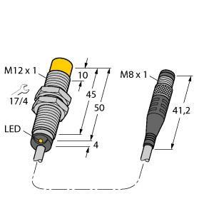 Turck NI8U-M12-AP6X-0.2-PSG3M Inductive Sensor, Rated switching distance 8 mm, Cable length (L) 0.2 m, Non-flush, M12 × 1 threaded barrel, Chrome-plated brass, Factor 1 for all metals, Protection class IP68, Resistant to magnetic fields, Extended temperature range, High switching frequency, DC 3-wire, 10…30 VDC, NO contact, PNP output, Pigtail with male end M8 x 1