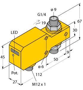 Turck FCI-D10A4P-AP8X-H1141/A Flow Monitoring, Inline Sensor with Integrated Processor, Inline sensor, Flow sensor for gaseous media, Calorimetric principle, Adjustment via potentiometer, LED band, Operating range 0.5…40 m/s, DC 3-wire, 19.2…28.8 VDC, NO contact, PNP output, Connector device, M12 × 1