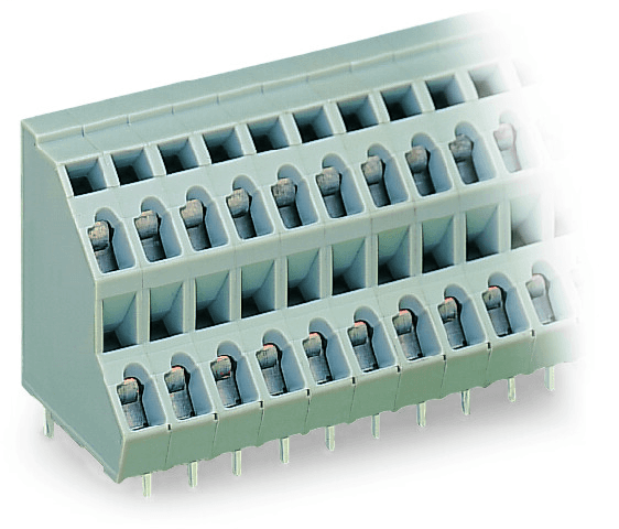 WAGO 736-204 WAGO 736-204 is an automation part with a short circuit breaking rating and electrical data ratings per IEC/EN, including nominal voltages of 250V (III/3), 320V (III/2), and 630V (II/2), with rated impulse and surge voltages of 4kV across different overvoltage categories and pollution degrees. It has a rated current of 21A. This part also meets UL 1059 standards with rated voltages of 300V and rated currents of 10A for both Use Group B and D, alongside CSA approvals with identical ratings for voltage and current. It features 8 connection points, a single connection type, and two levels, utilizing CAGE CLAMP technology for connections, suitable for solid and fine-stranded conductors ranging from 0.08 to 2.5mm2 (28 to 12 AWG), including options for both insulated and uninsulated ferrules. The part has a 45-degree conductor connection direction to PCB, an 8 pole number, and is designed for THT PCB contacts with staggered solder pin arrangements. Physically, it has a pin spacing of 5mm, dimensions of 21mm in width and depth, and a height of 30.5mm, with a solder pin length of 4mm. Made from gray Polyamide (PA66) with a flammability class of UL94 V0, it incorporates Chrome-Nickel spring steel for the clamping spring and Electrolytic Copper with tin plating for contacts. It operates within a temperature range of -60 to +105°C, weighs 9.5g, and complies with RoHS without exemptions. The product is part of WAGO's Printed Circuit Connectors group, packaged in boxes of 84 pieces, and has a country of origin in Poland with a GTIN of 4044918915168.