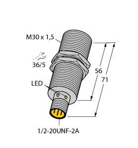 Turck BI10U-G30-ADZ30X2-B3131 Inductive Sensor, Rated switching distance 10 mm, Flush, Threaded barrel, M30 x 1.5, Chrome-plated brass, Factor 1 for all metals, Protection class IP68, Resistant to magnetic fields, Extended temperature range, High switching frequency, AC 2-wire, 20…250 VAC, DC 2-wire, 10…300 VDC, NO contact, 1/2" male connector