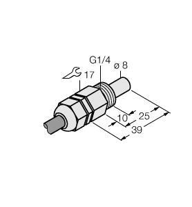 Turck FCS-G1/4T-NA Flow Monitoring, Immersion Sensor without Integrated Processor, Cable length (L) 2 m, Immersion sensor, Sensor for liquid media, Calorimetric functionality, Adjustment via signal processor, Status indicated via LED chain on signal processor, Sensor made of PTFE, Cable device, 4‐wire connection to the processor