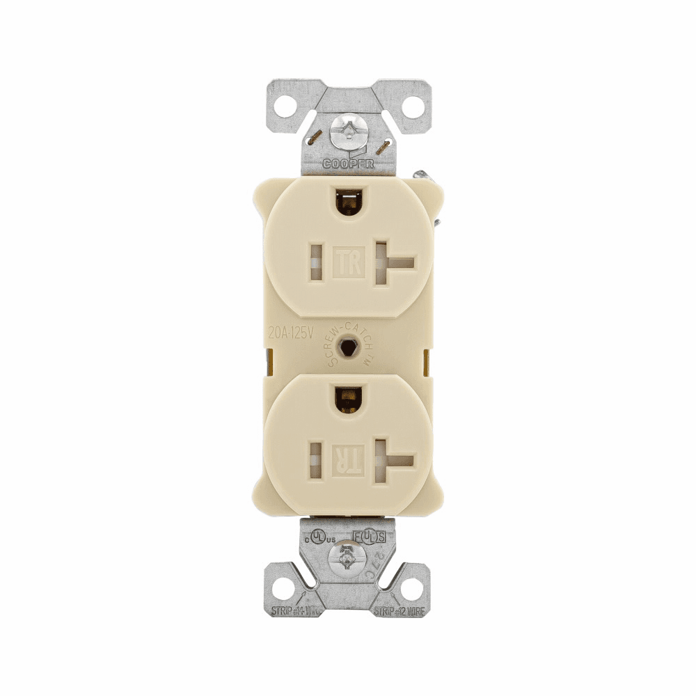 Eaton AHTR5362V AHTR5362V Eaton - Eaton Arrow Hart extra heavy-duty industrial specification grade duplex receptacle,#14-10 AWG,20A,Industrial,Flush,125V,Back and Side,Ivory,Brass,High-impact nylon face,Glass-filled nylon base,5-20R,Duplex,Screw,Nylon,Core pack