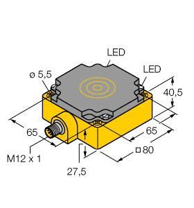 Turck NI50-CP80-VP4X2-H1141/F2 Inductive Sensor, With Increased Switching Distance, Rated switching distance 50 mm, Non-flush, Rectangular, height 41 mm, Plastic, PBT‐GF30‐V0, Large coverage, Oscillation frequency F2, DC 4-wire, 10…65 VDC, Changeover contact, PNP output, M12 x 1 male connector