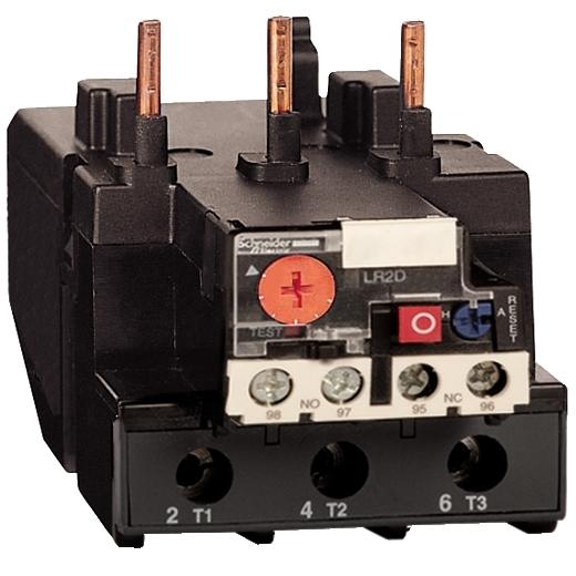 Schneider Electric LR2D3557 Schneider Electric LR2D3557, part of the LR2D sub-range, is a differential thermal overload relay designed for direct connection to a contactor and features screw-clamp connections for both outgoing cables and the control circuit. This 3-pole device offers protection functions classified as Class 20, with a rated current range of 37-50 A. It includes protection settings for thermal overload within the same current range and is equipped with 1 Normally Open (NO) and 1 Normally Closed (NC) auxiliary contacts. The rated voltage for phase-to-phase operation, applicable across frequencies from 0 to 400Hz, is 690 V. The minimum operating current is set at 37 A, with a maximum threshold of 50 A.