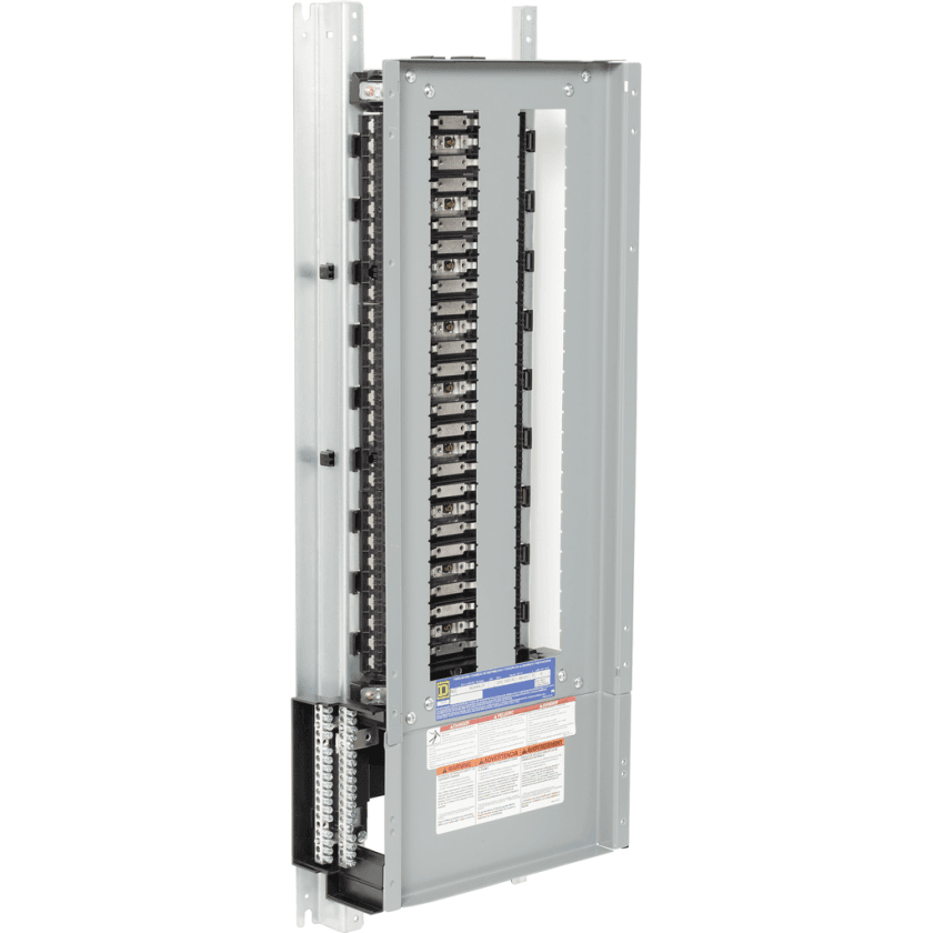 Schneider Electric NQ454L2C Square D by Schneider Electric NQ454L2C is a panelboard designed for three-phase (3PH-4W) networks, featuring a copper busbar and rated for a current of 225A. It accommodates a voltage of 240Vac and 48Vdc, suitable for systems requiring a high number of circuits, with provisions for 54 circuits. The dimensions of this panelboard are H38" x W20", offering 54 spaces for circuit installation. It is compatible with line and neutral aluminium lugs ranging from 6AWG to 350kcmil, ensuring a broad compatibility with various wire sizes for installation flexibility.