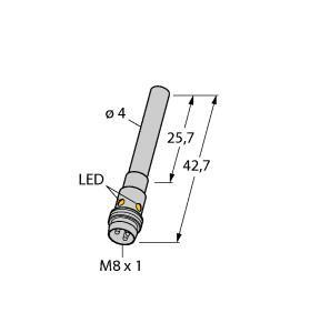 Turck BI1-EH04-AP6X-V1331/S1367 Inductive Sensor, Rated switching distance 1 mm, Flush, Smooth barrel, Ø 4 mm, Stainless steel, 1.4427 SO, DC 3-wire, 10…30 VDC, NO contact, PNP output, M8 x 1 male connector