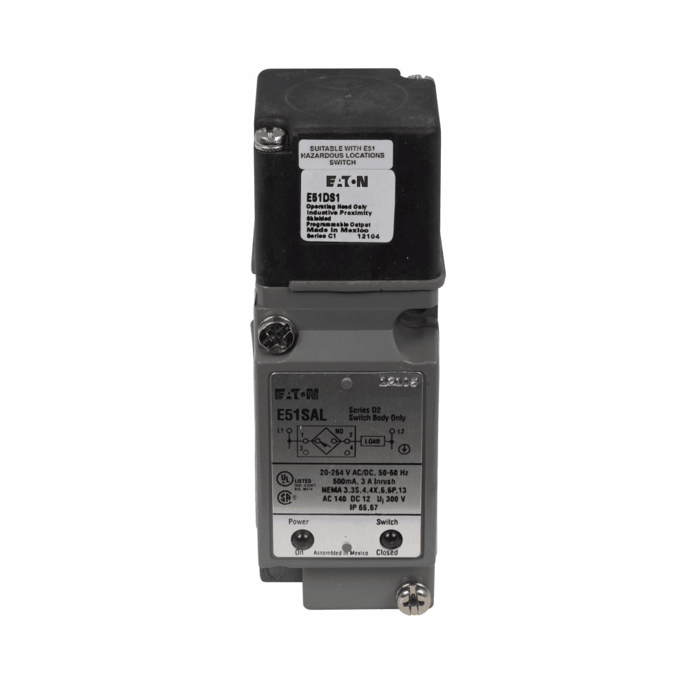 Eaton E51ALS1 E51ALS1 Eaton - Eaton E51 NEMA limit switch inductive proximity sensor, Inductive Proximity Sensor, E51 Modular, Right Angle, Shielded, Output ON (1 LED per output), Screw Terminals, 500 mA AC/DC solid state output, NO or NC, 20-264 Vac/dc