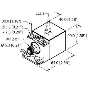 Turck BI20U-CA40-RP6X2-H1143 W/BS2.1 Inductive Sensor, Rated switching distance 20 mm, Flush, Rectangular, height 40 mm, Variable orientation of active face in 5 directions, Sensor housing GD-ALSI 12, Active face PA6-GF30, Factor 1 for all metals, Resistant to magnetic fields, High switching frequency, DC 3-wire, 10…30 VDC, NC contact, PNP output, M12 x 1 male connector